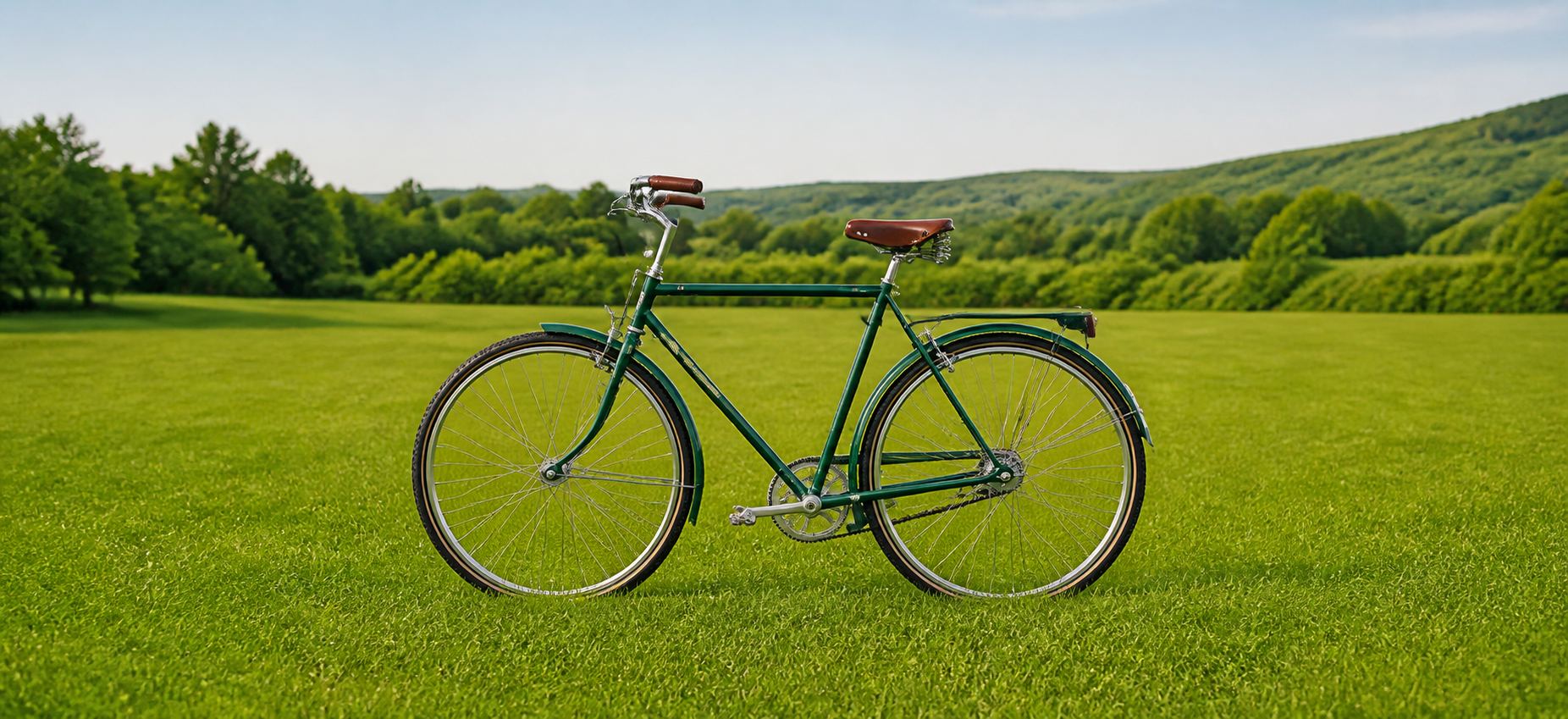 Klassisches Fahrrad auf einer grünen Wiese